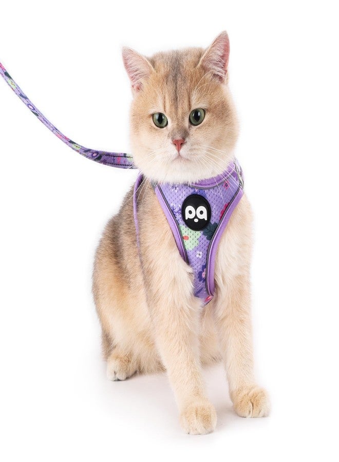 كيوكيو بيتس طقم حزام ومقود للقطط من QQPETS للمشي، مقاوم للهروب، سترة آمنة قابلة للتعديل للقطط الصغيرة مع شرائط عاكسة، سترة شبكية ناعمة خفيفة الوزن سهلة التحكم (أرجواني مزهر، مقاس صغير (محيط الصدر 15-15.7 بوصة)) - Image 1